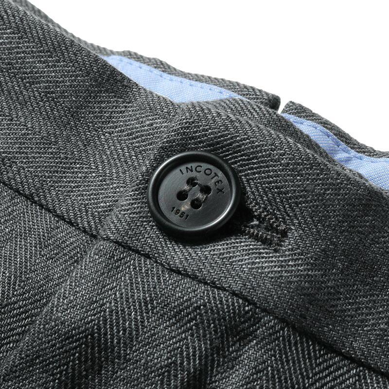 INCOTEX / インコテックス リネンヘリンボーン1プリーツテーパードパンツ54型/TAPERED FIT(ZX541T/70014) （メランジダークグレー）の画像