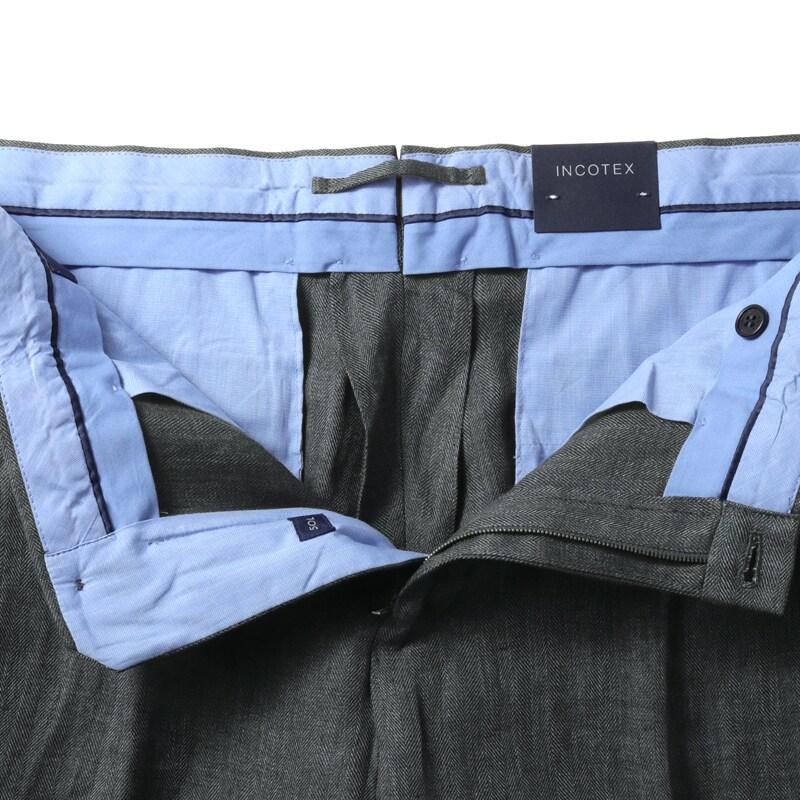INCOTEX / インコテックス リネンヘリンボーン1プリーツテーパードパンツ54型/TAPERED FIT(ZX541T/70014) （メランジダークグレー）の画像