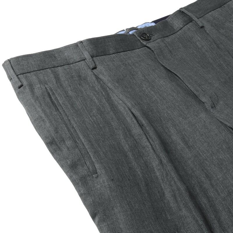 INCOTEX / インコテックス リネンヘリンボーン1プリーツテーパードパンツ54型/TAPERED FIT(ZX541T/70014) （メランジダークグレー）の画像