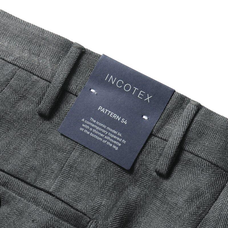 INCOTEX / インコテックス リネンヘリンボーン1プリーツテーパードパンツ54型/TAPERED FIT(ZX541T/70014) （メランジダークグレー）の画像