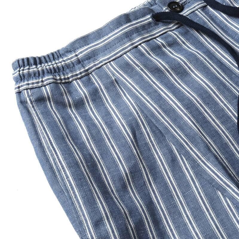 INCOTEX / インコテックス コットンリネンストライプ柄ウエストシャーリングテーパードパンツTAPERED FIT(1T0078/90450) （ライトインディゴ×オフホワイト）の画像
