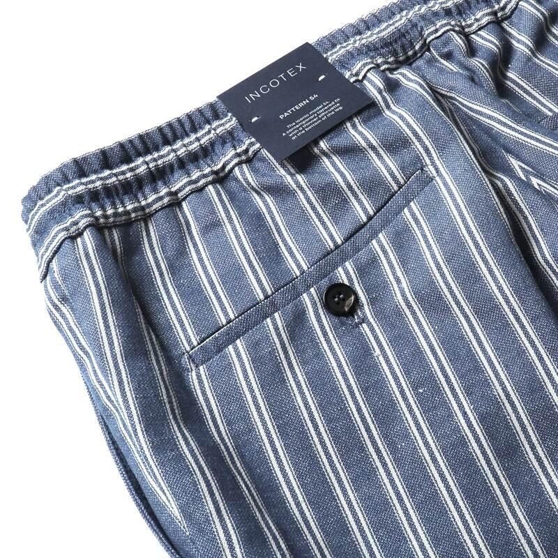 INCOTEX / インコテックス コットンリネンストライプ柄ウエストシャーリングテーパードパンツTAPERED FIT(1T0078/90450) （ライトインディゴ×オフホワイト）の画像