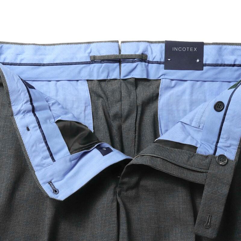 INCOTEX / インコテックス ウールストレッチマイクロ千鳥格子柄1プリーツパンツ31型/SLIM FIT(1T0031/90442) （チャコールグレー）の画像