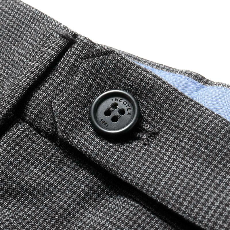 INCOTEX / インコテックス ウールストレッチマイクロ千鳥格子柄ノープリーツパンツ35型/SLIM FIT(1T0035/90442) （チャコールグレー）の画像