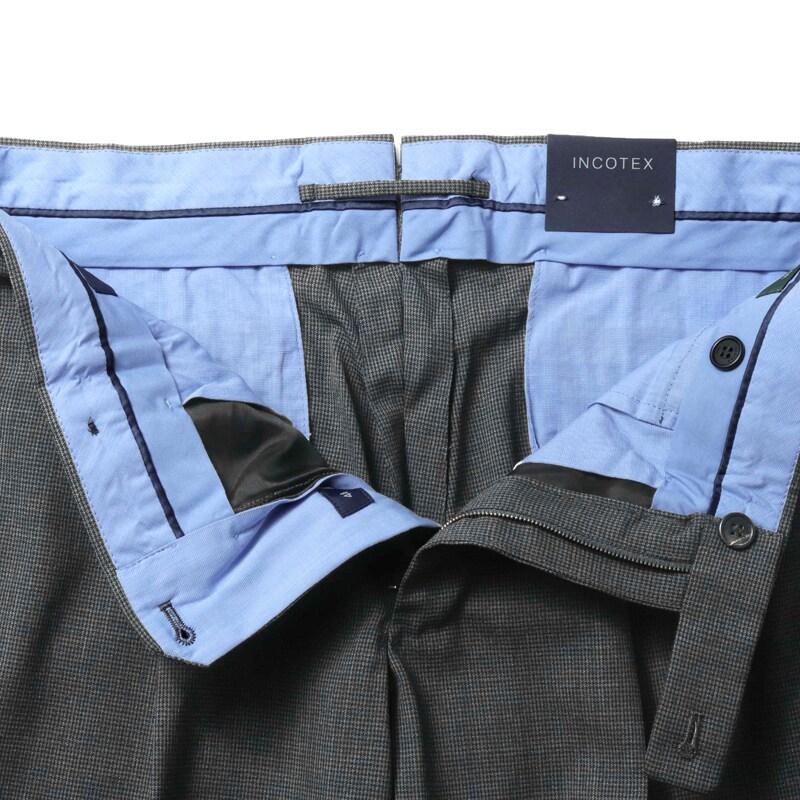 INCOTEX / インコテックス ウールストレッチマイクロ千鳥格子柄ノープリーツパンツ35型/SLIM FIT(1T0035/90442) （チャコールグレー）の画像