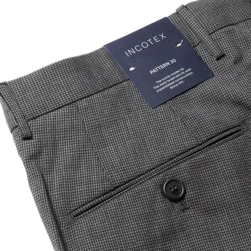 INCOTEX / インコテックス ウールストレッチマイクロ千鳥格子柄ノープリーツパンツ35型/SLIM FIT(1T0035/90442) （チャコールグレー）の画像