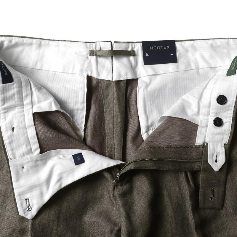 INCOTEX / インコテックス リネンウールシルクツイルサイドアジャスター付き2プリーツテーパードパンツTAPERED FIT(1T0083/90440) （ダークブラウン）の画像