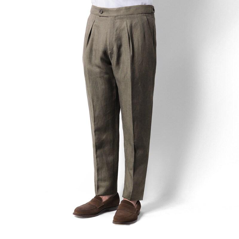INCOTEX / インコテックス リネンウールシルクツイルサイドアジャスター付き2プリーツテーパードパンツTAPERED FIT(1T0083/90440) （ダークブラウン）の画像