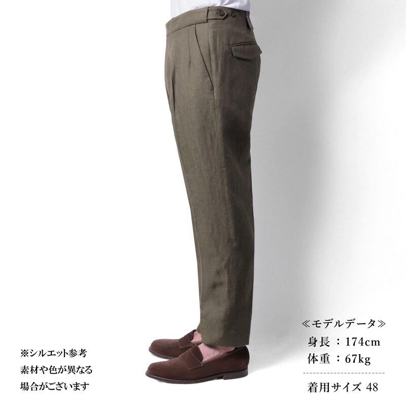 INCOTEX / インコテックス リネンウールシルクツイルサイドアジャスター付き2プリーツテーパードパンツTAPERED FIT(1T0083/90440) （ダークブラウン）の画像