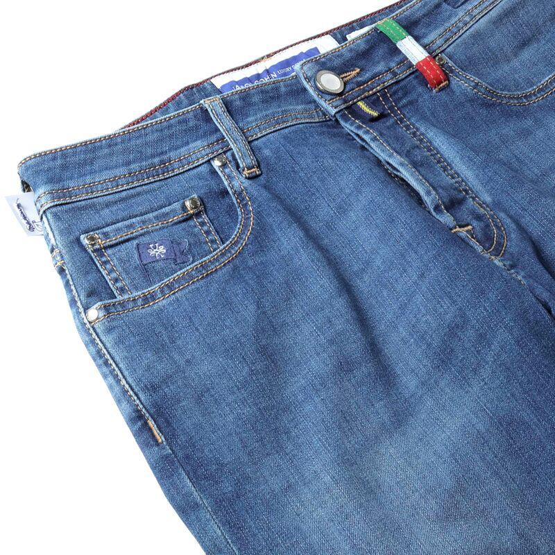 JACOB COHEN / ヤコブコーエン RESORT COLLECTION ウォッシュドコットンストレッチスリムテーパードデニムパンツ(BARD) （ウォッシュドインディゴブルー）の画像