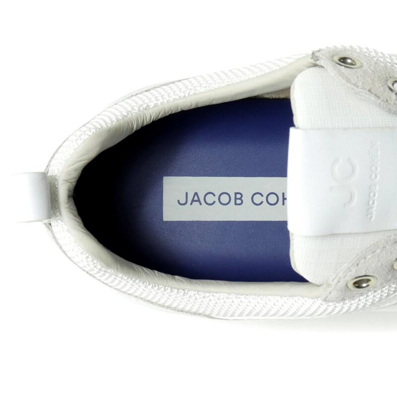 JACOB COHEN / ヤコブコーエン レザーコンビレースアップスニーカー(FLYER) （アッパー：ホワイト×ライトグレー ソール：ホワイト）の画像