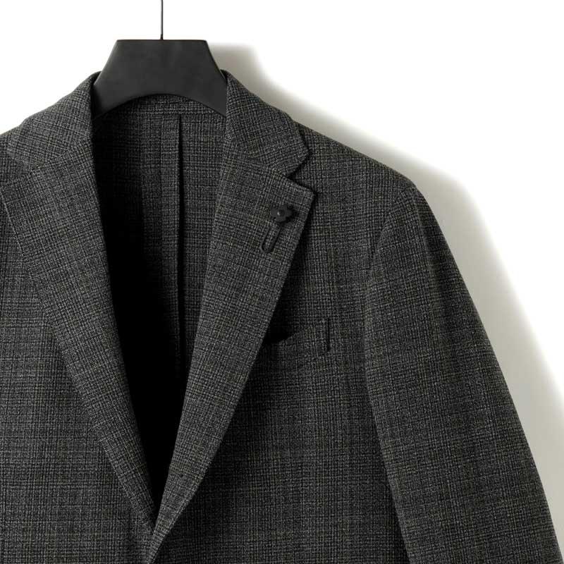 LARDINI / ラルディーニ ADVANCEポリエステルウールストレッチジャカードチェック柄3Bスーツ(JA6106AE/IVSF63407) （グレー×ブラック×ベージュ）の画像
