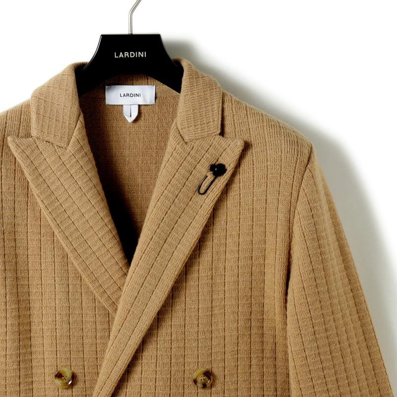 LARDINI / ラルディーニ ウールカシミヤ変則リブ編み6Bダブルニットジャケット(JALJM57/IV63003) （キャメル）の画像