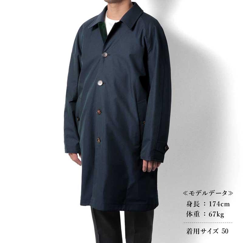l'impermeabile / リンペルメアビレ コットンギャバジン×ブラックウォッチ柄ウールリバーシブルステンカラーコート(DEAN) （ネイビー/ブラックウォッチ）の画像