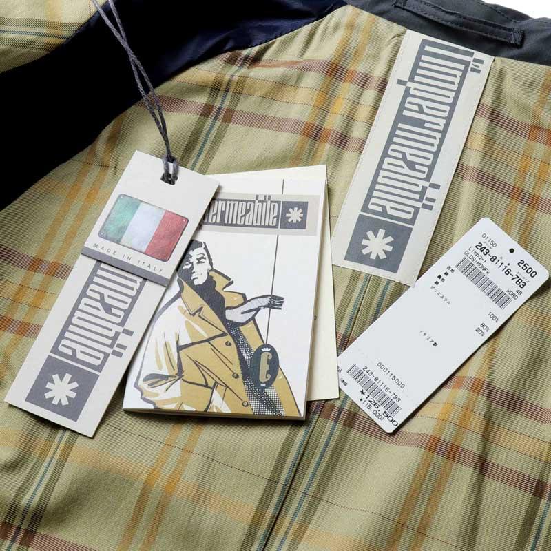l'impermeabile / リンペルメアビレ 撥水高密度コットンキャンバスステンカラーコート(OLD SIMON) （ネイビー）の画像