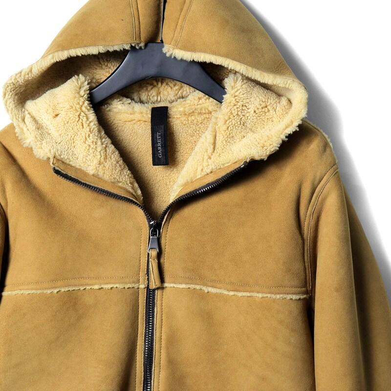 GARRETT / ギャレット シアリングムートンレザーフーデッドコート(1727/SHEARLING CANADA) （キャメルベージュ）の画像