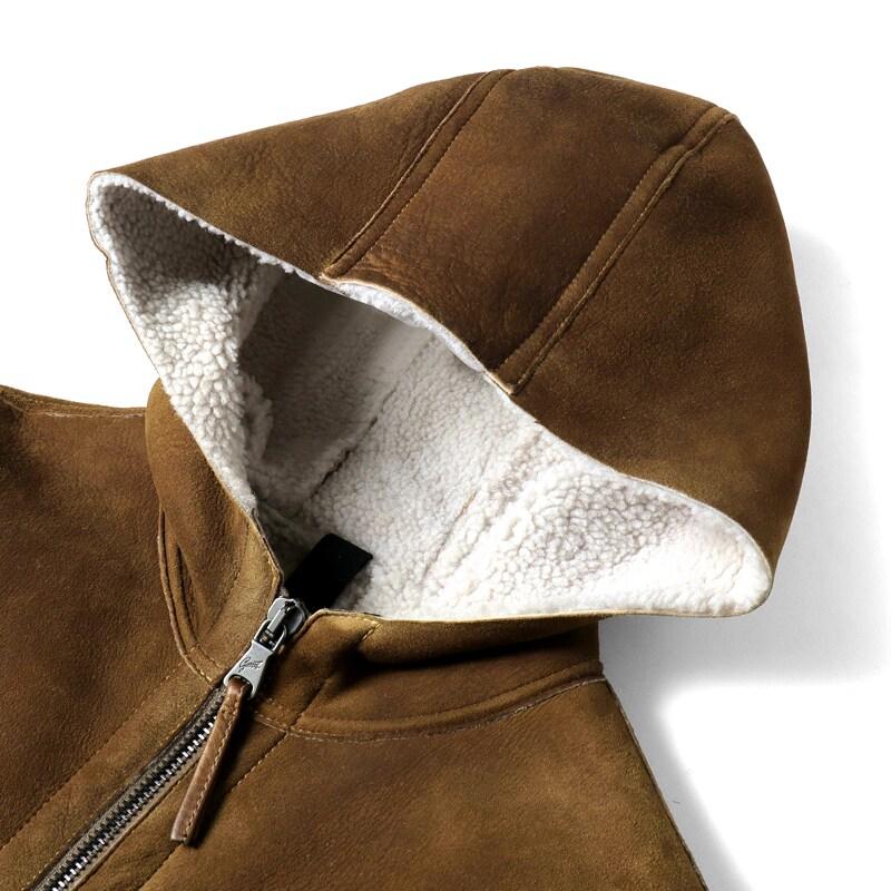GARRETT / ギャレット メリノムートンレザーフーデッドジャケット(1621/C/MONTONE MERINO) （ブラウン）の画像