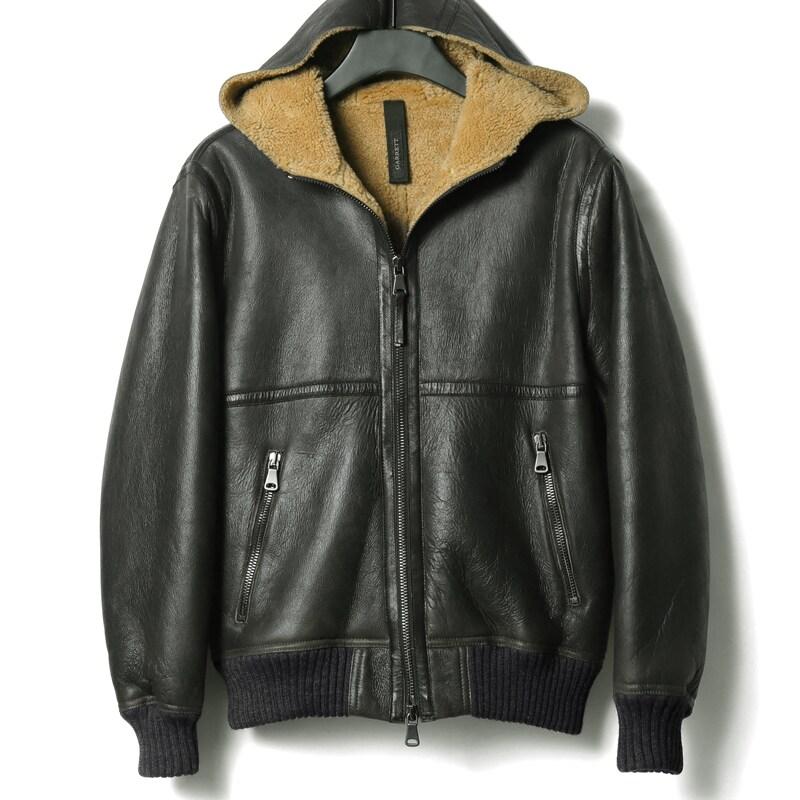 GARRETT / ギャレット シアリングメリノムートンレザーフーデッドブルゾン(1753/SHEARLING MERINO) （ウォッシュドブラックオリーブ）の画像