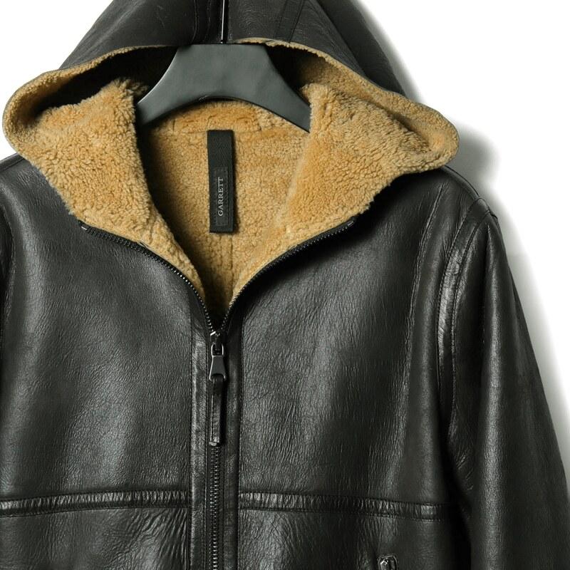 GARRETT / ギャレット シアリングメリノムートンレザーフーデッドブルゾン(1753/SHEARLING MERINO) （ウォッシュドブラックオリーブ）の画像