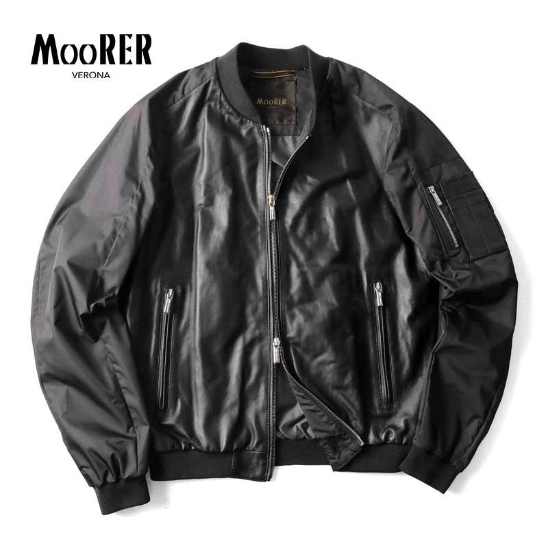 MOORER / ムーレー ナッパレザー×ポリエステルMA-1型ブルゾン MOORER / ムーレー ナッパレザー×ポリエステルMA-1型ブルゾン