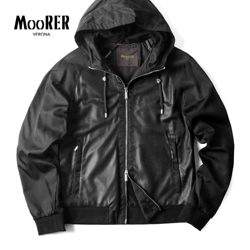 MOORER（ムーレー） パンチングレザー×ナイロンフーデッド