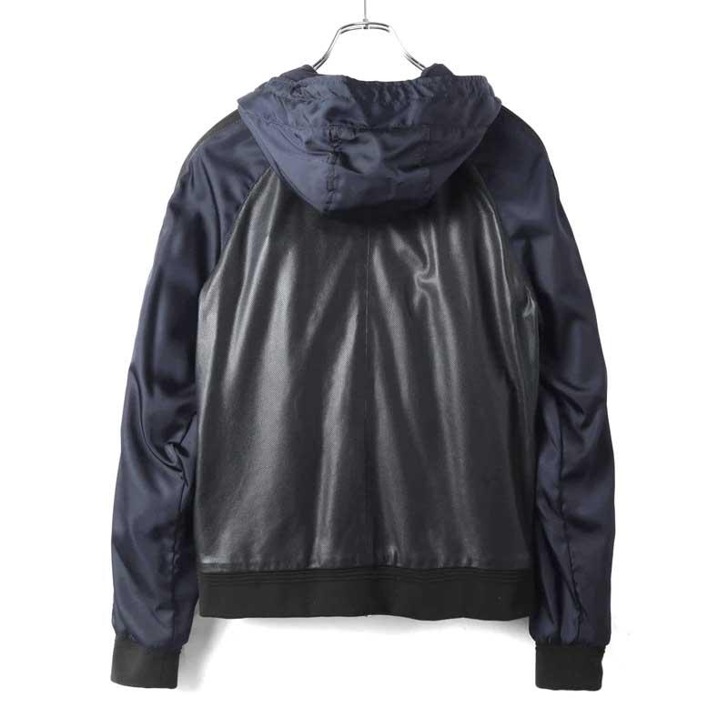 MOORER（ムーレー） パンチングレザー×ナイロンフーデッドブルゾン