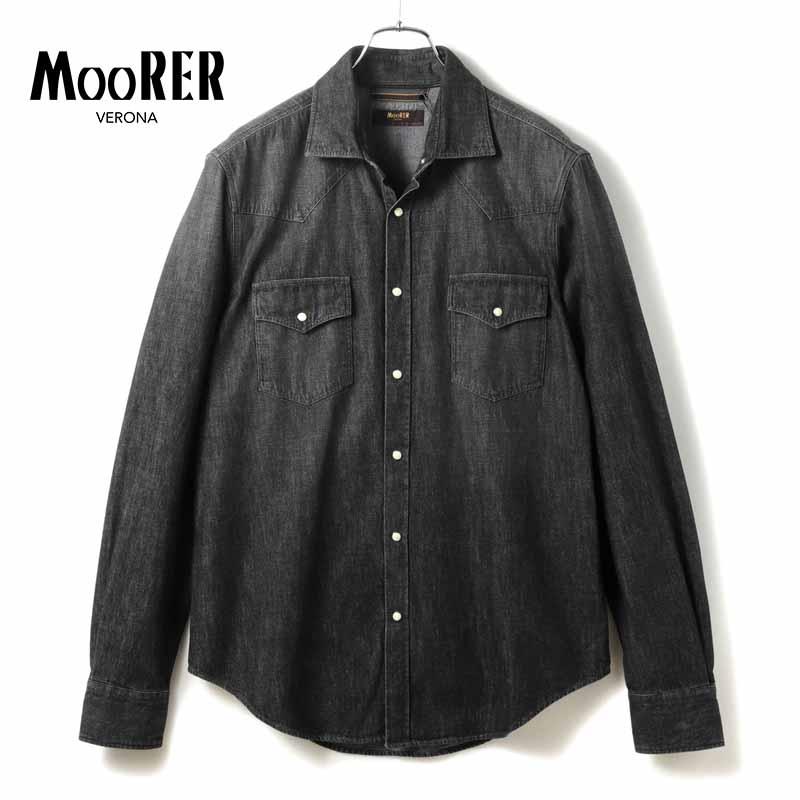 MOORER（ムーレー） ウォッシュドコットンブラックデニムワイドカラー 