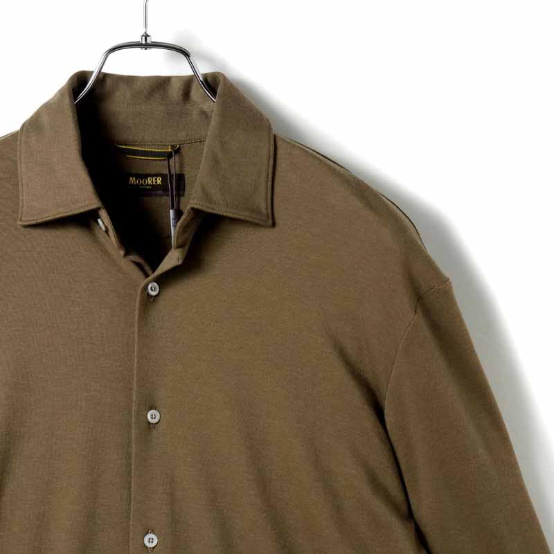 MOORER / ムーレー コットンカシミヤジャージーセミワイドカラーシャツ(MONTALCINO-GCW) （ダークブラウン）の画像