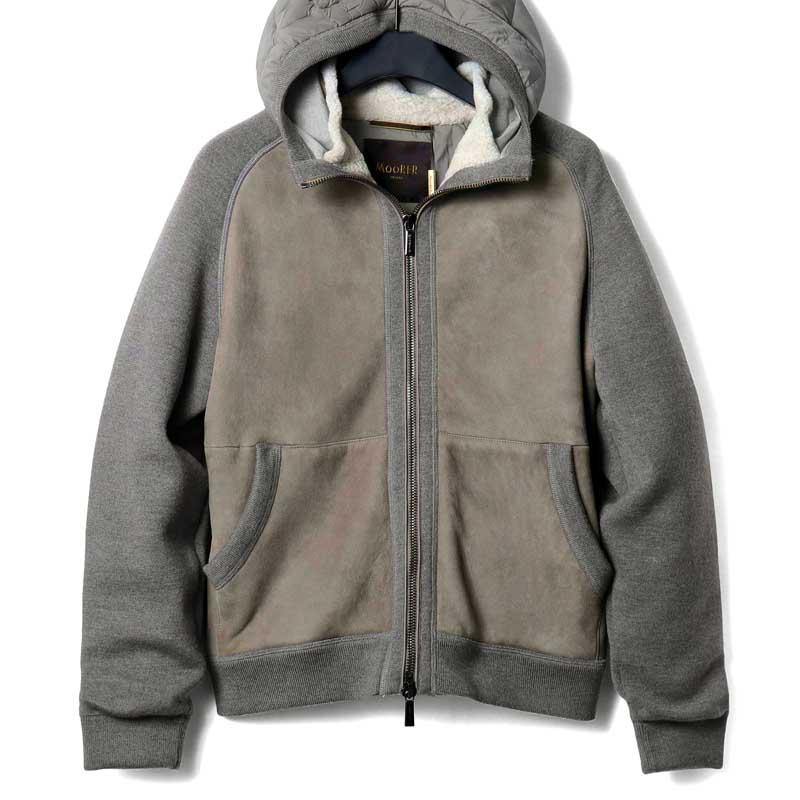 MOORER（ムーレー） ムートン×ストレッチナイロン×ニット異素材コンビ 