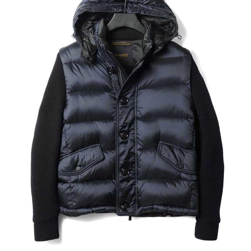 MOORER（ムーレー） シャイニーナイロン×ニット異素材コンビフーデッド