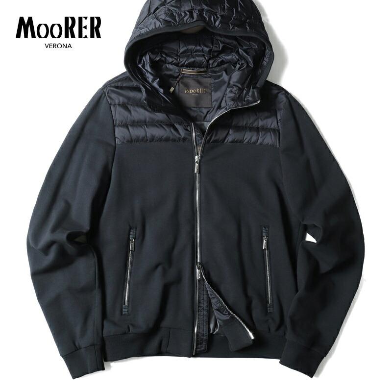 MOORER（ムーレー） コットンジャージー×ナイロン切替しフーデッド
