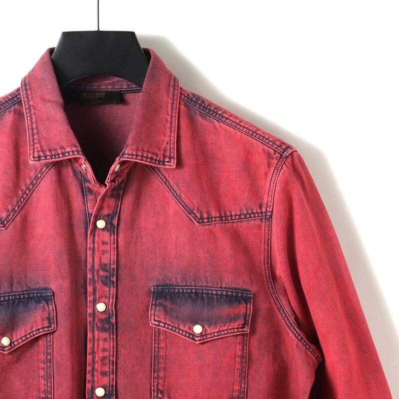 MOORER / ムーレー オーバーダイコットンカラーデニムウエスタンシャツ(LARRIE-31A) （ROSSO）の画像