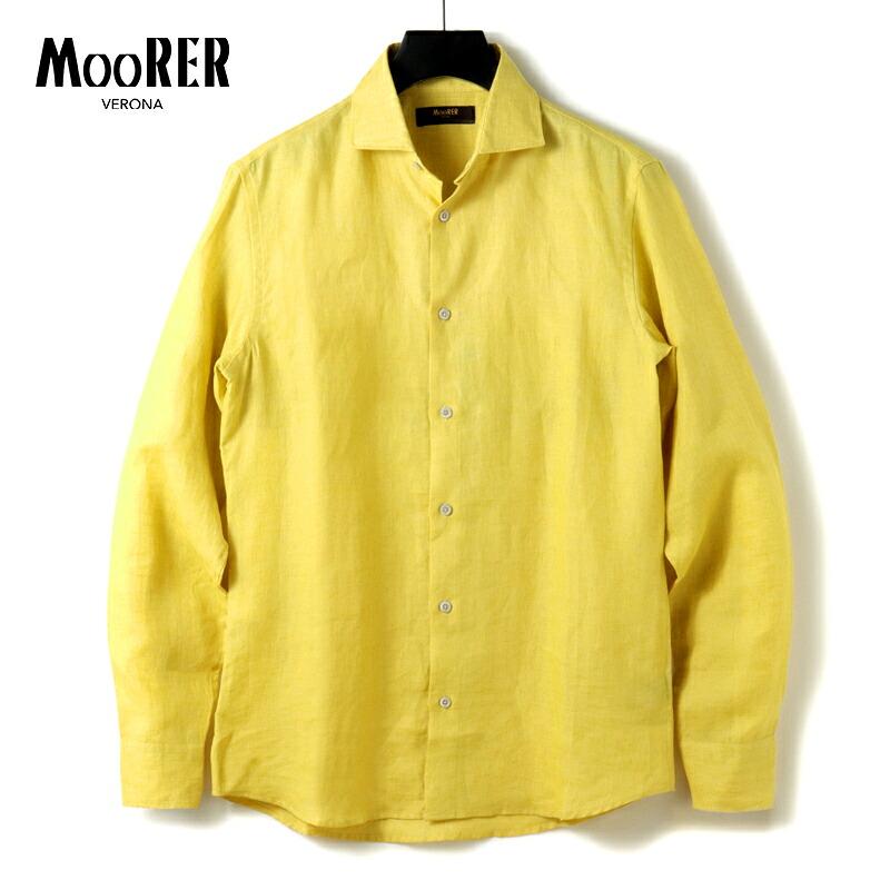 MOORER（ムーレー） リネンガーゼワイドカラーシャツ(SORRENTO-HR) （GIALLO） : ルネドメニカ ヤフーショッピング店 ...