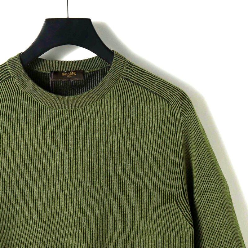 MOORER / ムーレー コットンリブ編みバイカラークルーネックプレーティングニット(PITT-VRP) （PISTACCHIO/NAVY）の画像