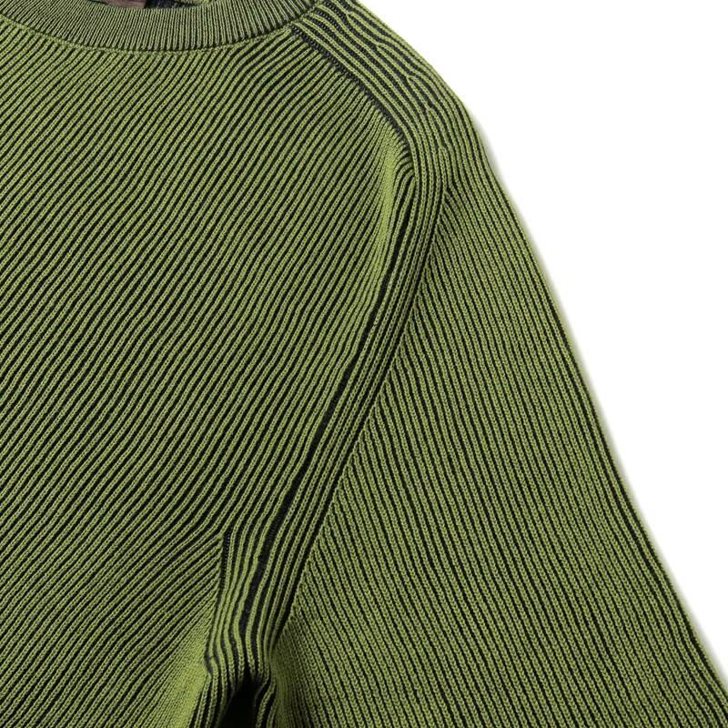 MOORER / ムーレー コットンリブ編みバイカラークルーネックプレーティングニット(PITT-VRP) （PISTACCHIO/NAVY）の画像