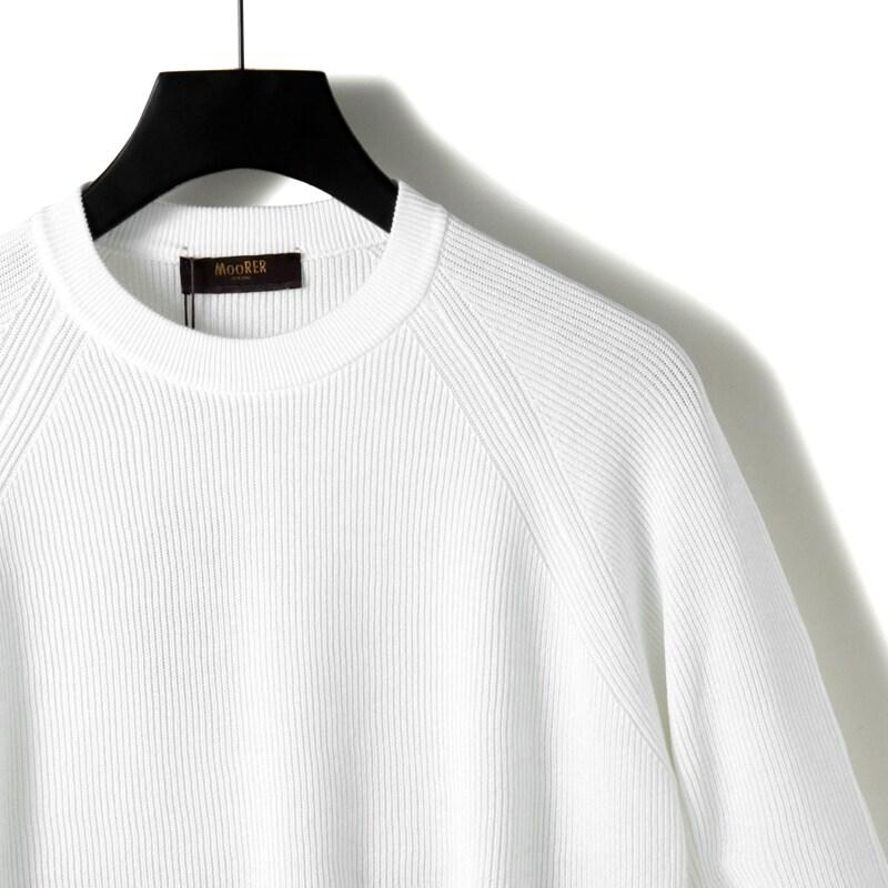 MOORER / ムーレー コットンリブ編みクルーネックソリッドニット(SANTE-CSP) （BIANCO）の画像