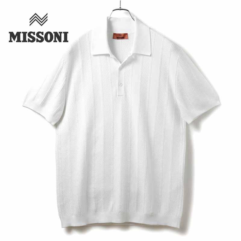 ミッソーニ 美品 ニット ポロシャツ マルチカラー ジグザグ柄 半袖 /SJ MISSONI（ミッソーニ） 襟&前立てジグザグ柄切り替えしコットン半袖