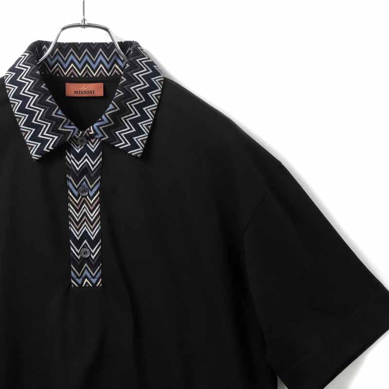 ミッソーニ 美品 ニット ポロシャツ マルチカラー ジグザグ柄 半袖 /SJ MISSONI（ミッソーニ） 襟&前立てジグザグ柄切り替えしコットン半袖