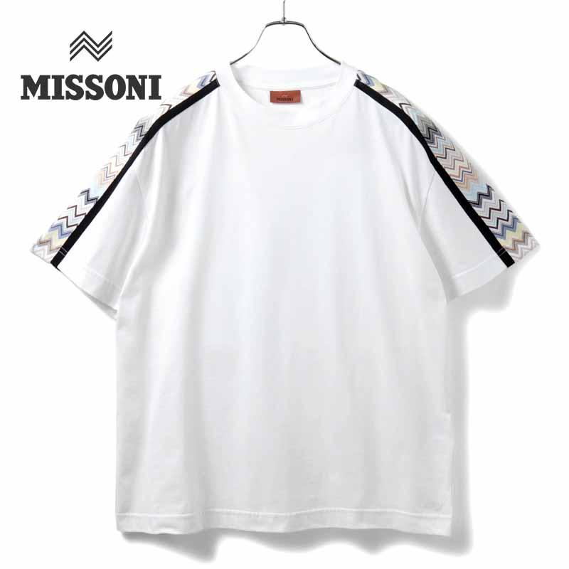 MISSONI（ミッソーニ） 肩ジグザグ柄切り替えしコットン半袖クルー 