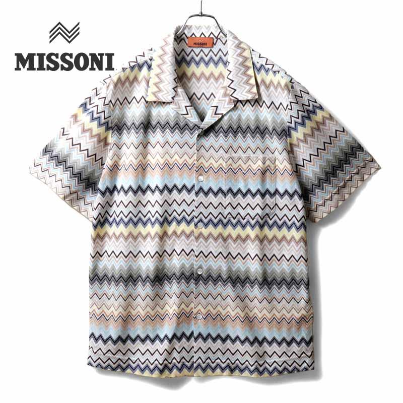 MISSONI（ミッソーニ） ジグザグ柄ジャカードニット半袖オープンカラー