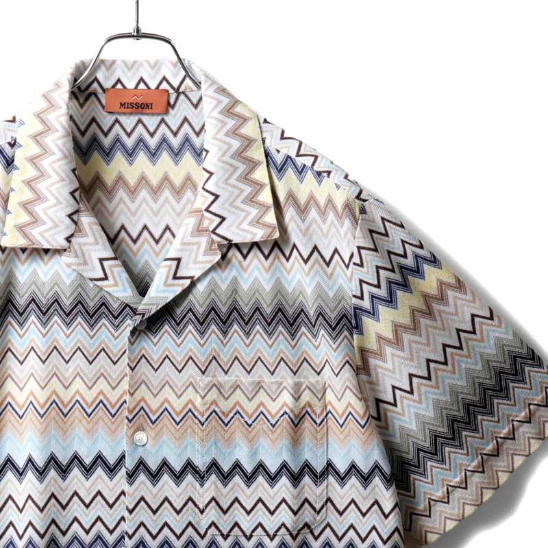 完売必須【税関/送料込】 MISSONI ★ ジグザグジャカードTシャツ MISSONI / ミッソーニ ジグザグ柄ジャカードニット半袖オープン