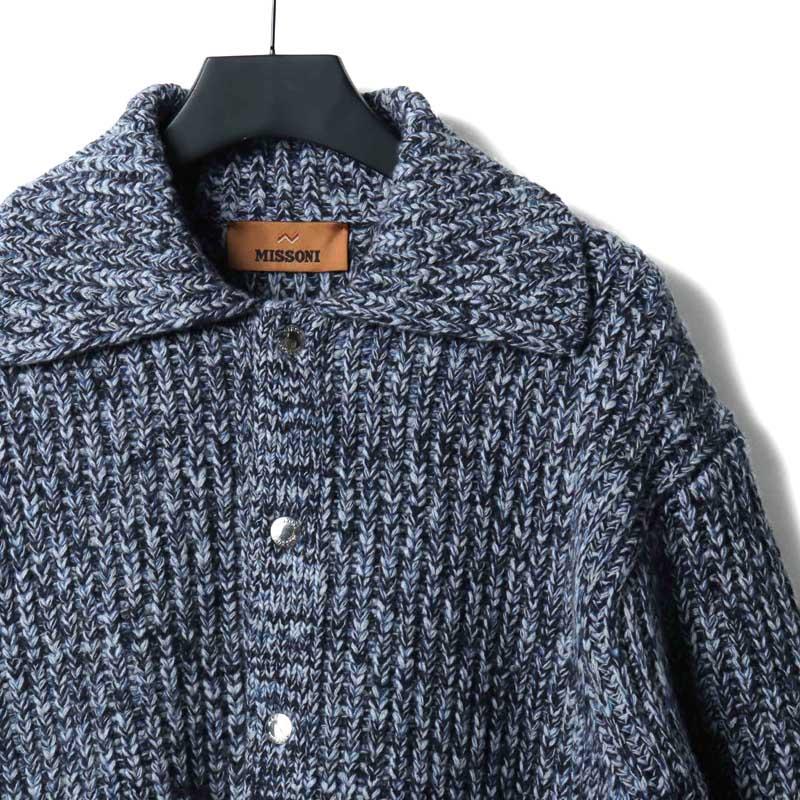 MISSONI / ミッソーニ ウールローゲージリブ編みニットブルゾン(US24WC0O) （ネイビー×ライトグレー×ブルー）の画像