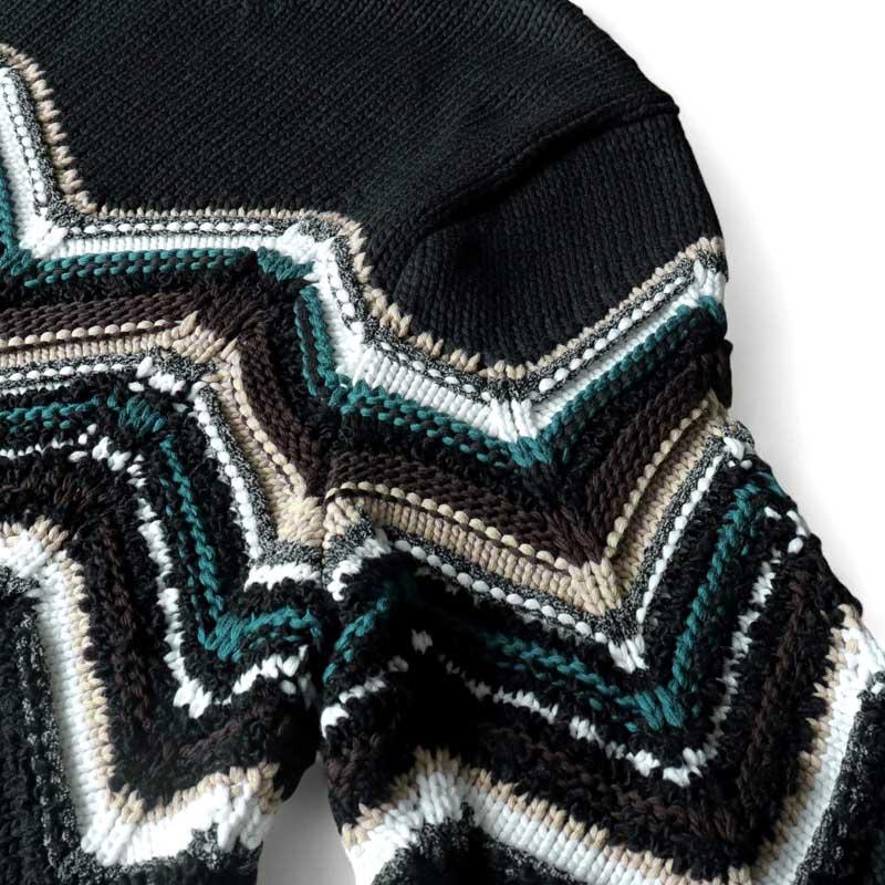 MISSONI / ミッソーニ ジグザグ柄ジャカードコットンウールクルーネックニット(US24WN0M) （ブラック基調マルチカラー）の画像