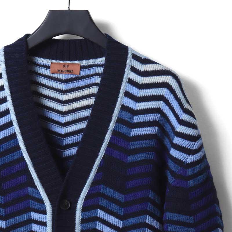MISSONI / ミッソーニ ジグザグ柄ウールジャカードニットカーディガン(US24WM05) （ネイビー基調マルチカラー）の画像