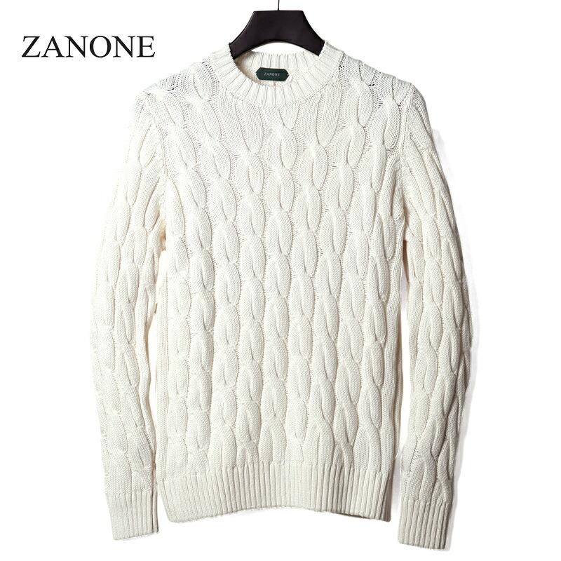 ZANONE（ザノーネ） ケーブル編みコットンローゲージクルーネック 
