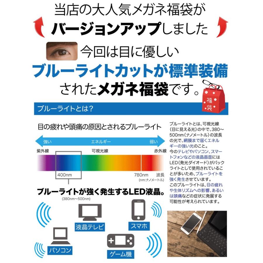 送料無料 家用メガネ・度付き ブルーライトカット標準搭載 度付きレンズ付きメガネ福袋 （度入りレンズ+めがね拭き+布ケース付）眼鏡｜lunemegane｜02