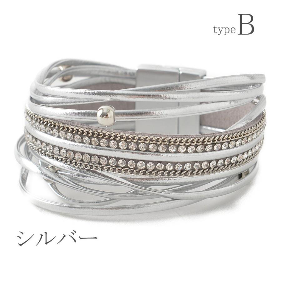 メール便送料無料 ブレスレット レザー レディース ラインストーン 