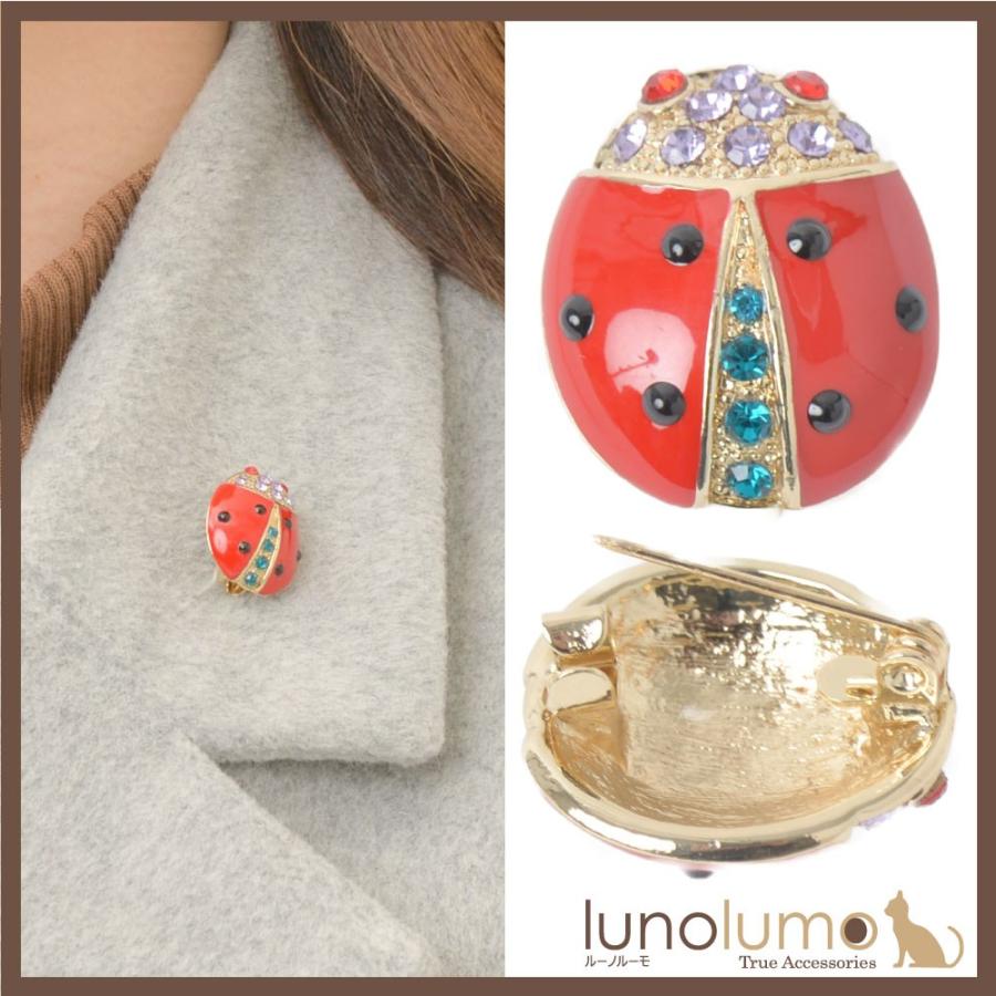 ブローチ レディース テントウムシ てんとう虫 赤 昆虫 メタル ゴールド キラキラ B おまけ付