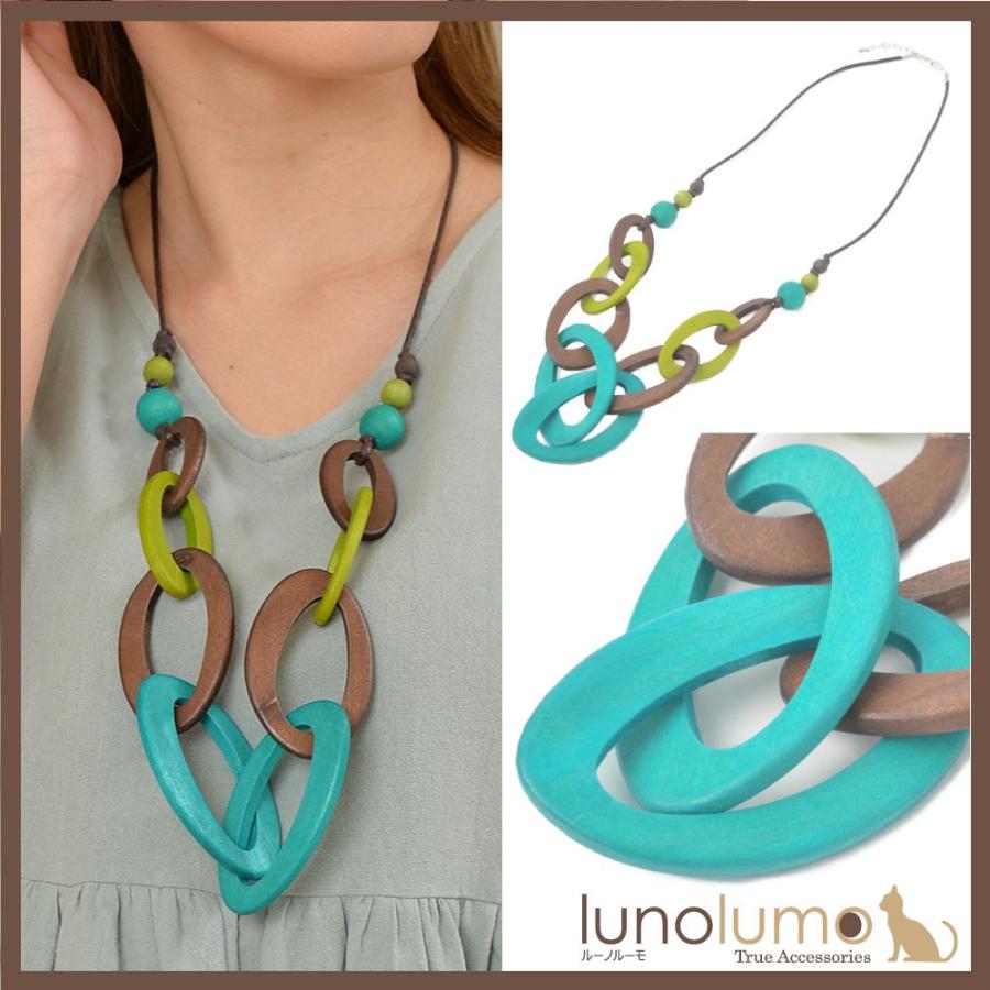 メール便送料無料 ネックレス レディース ウッド 木 青 ブルー 緑