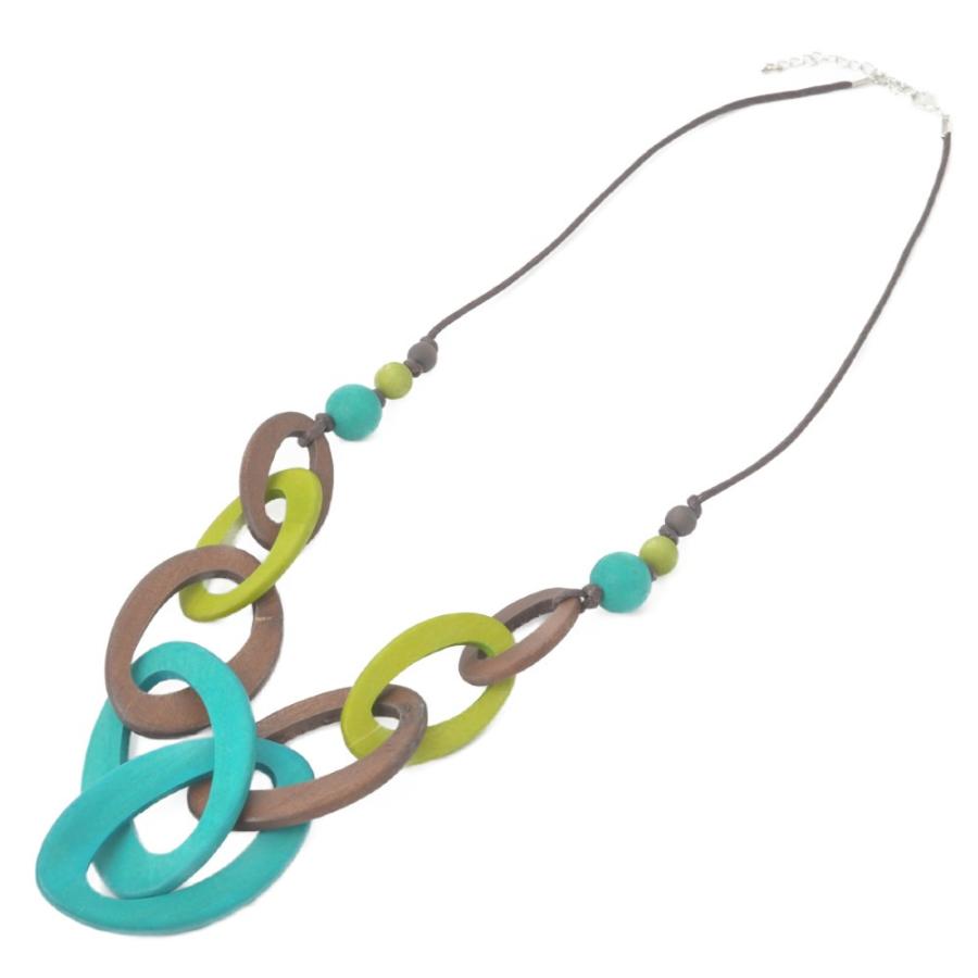 メール便送料無料 ネックレス レディース ウッド 木 青 ブルー 緑